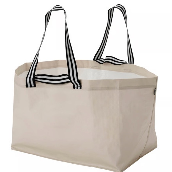 IKEA Handbags - IKEA Cream Tote with Black Striped Handles